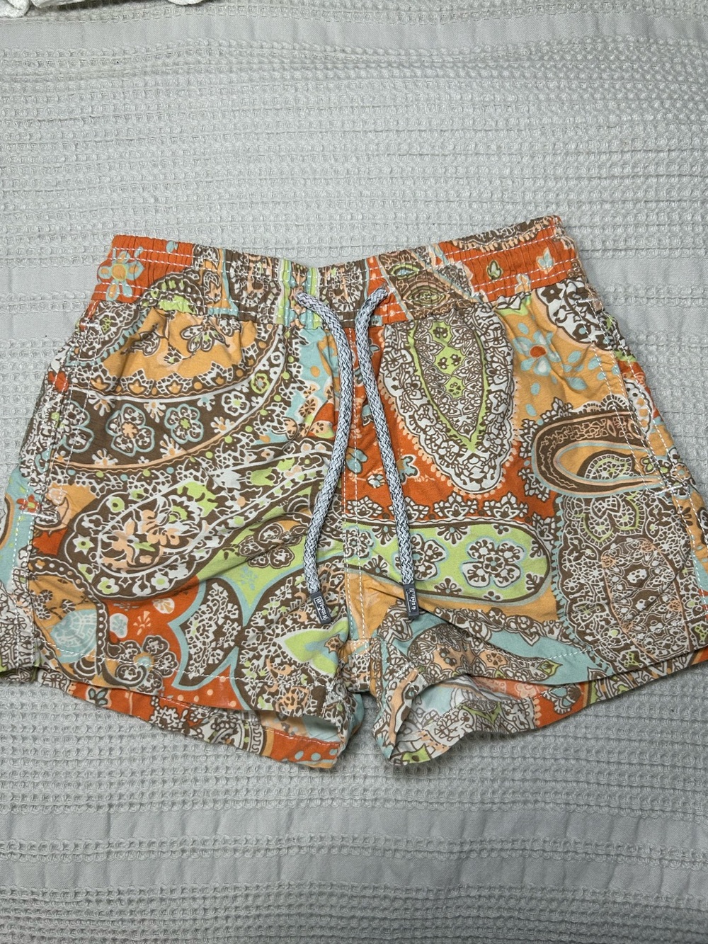 VILEBREQUIN Kids Drawstring Paisley Print Shorts in Orange & Tan